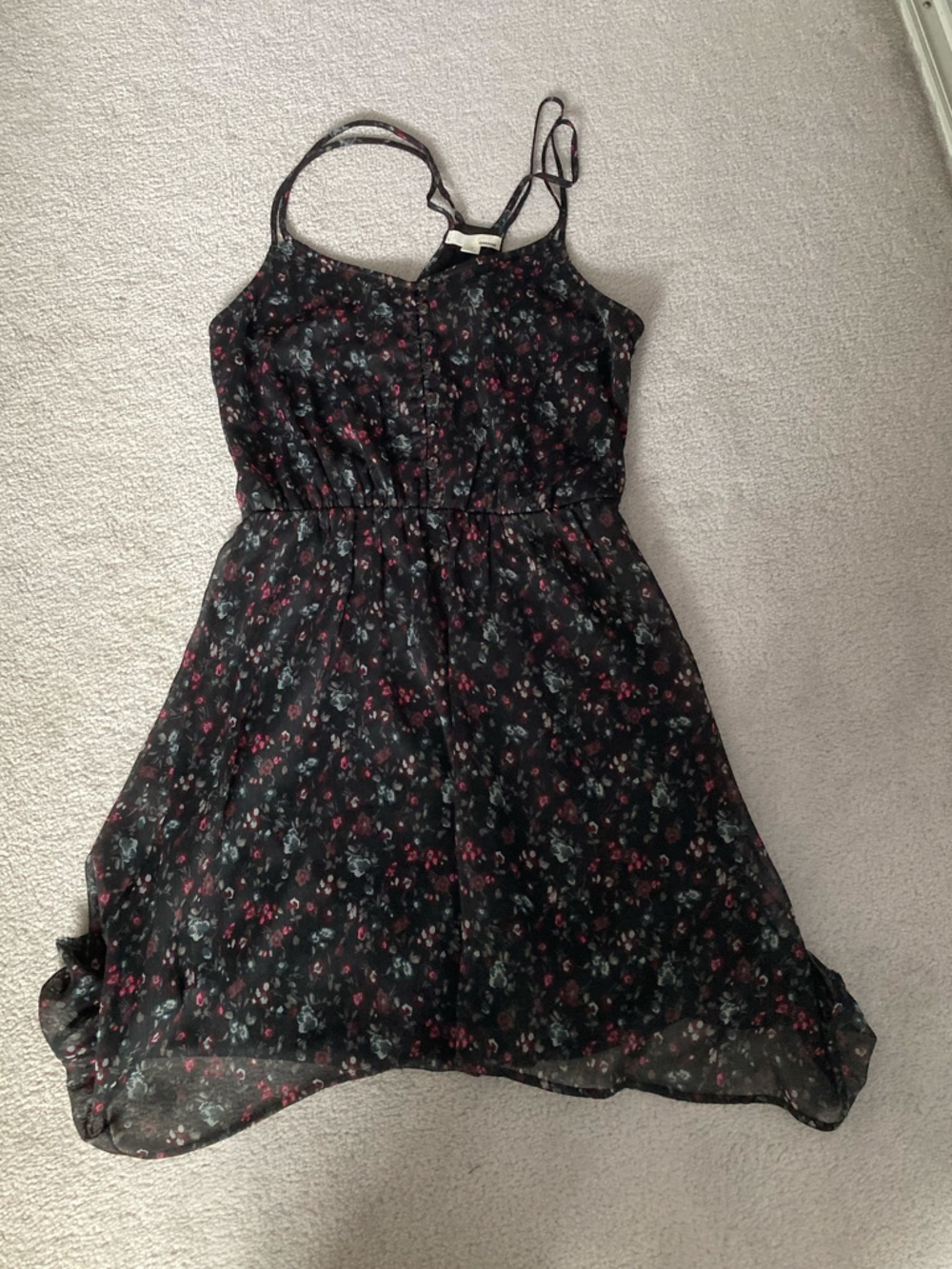 Garage Black Floral Spaghetti Strap Dress with Red and Teal Flowers